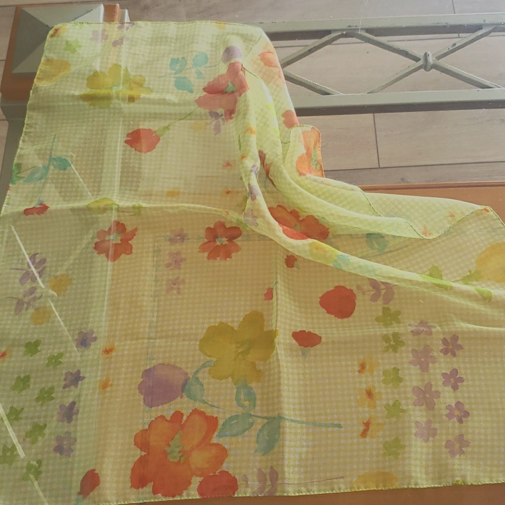 Lime Green Check Orange Floral Italian Scarf